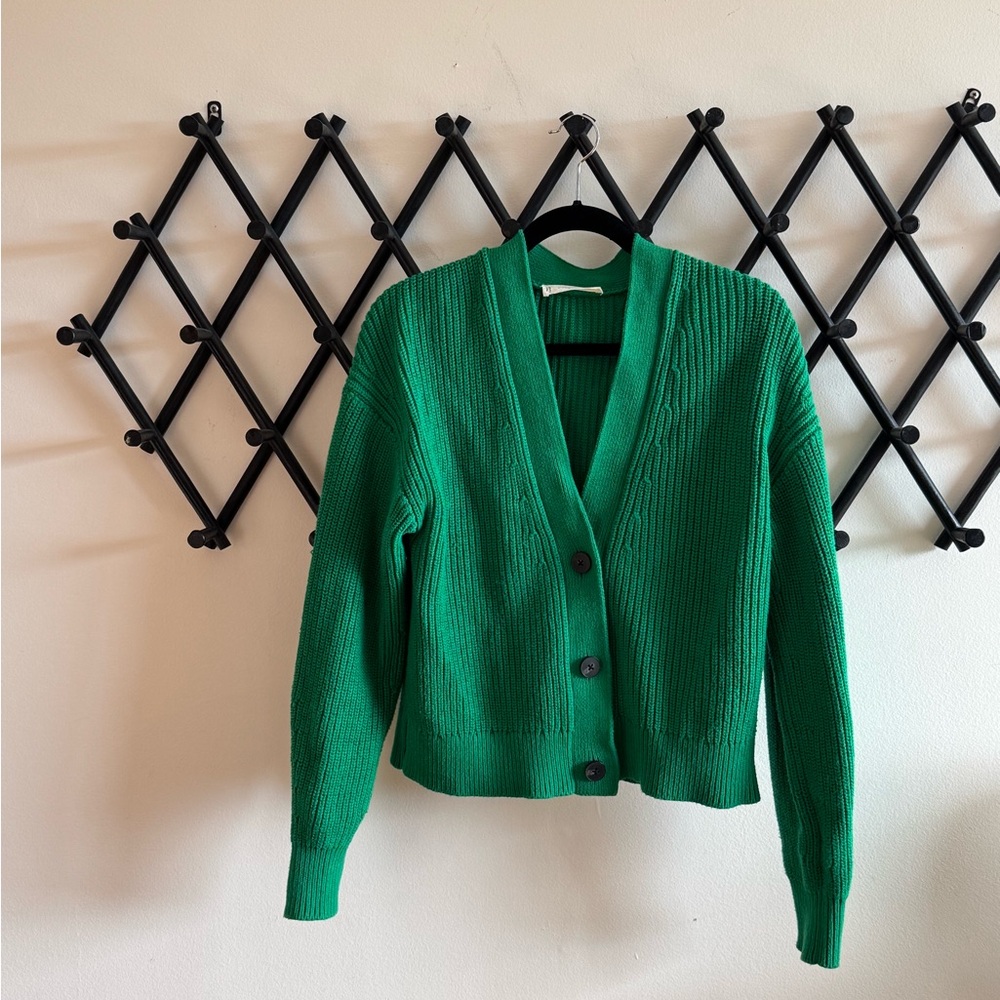Everlane Cotton Boxy Cardigan - Kelly Green OVERSIZED XS fits loose on a M